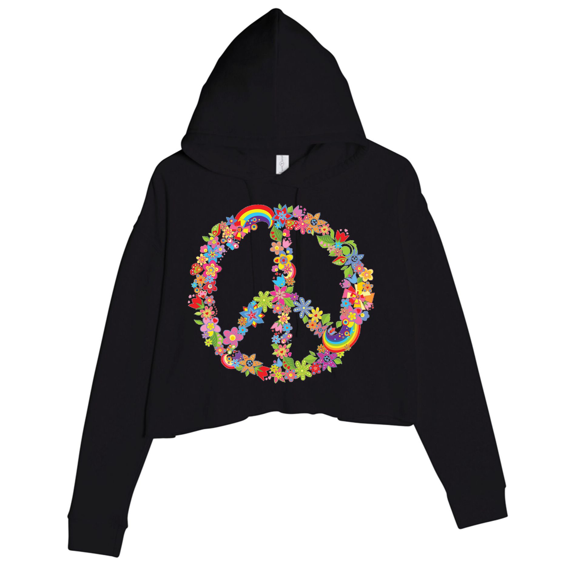 Beautiful Flower Peace Sign Crop Fleece Hoodie