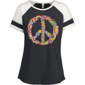 Beautiful Flower Peace Sign Enza Ladies Jersey Colorblock Tee