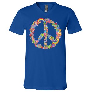 Beautiful Flower Peace Sign V-Neck T-Shirt