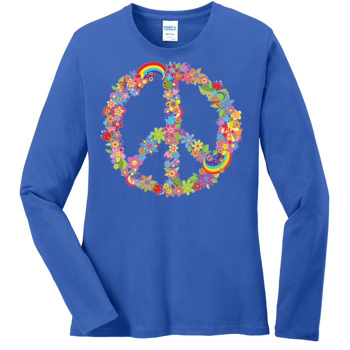 Beautiful Flower Peace Sign Ladies Long Sleeve Shirt