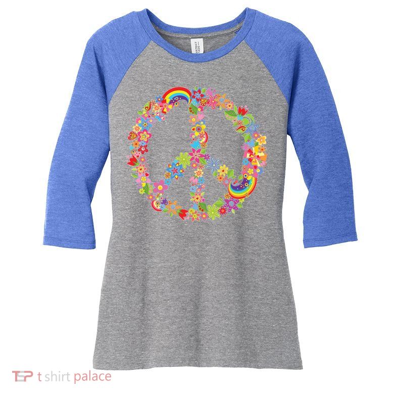 Beautiful Flower Peace Sign Women's Tri-Blend 3/4-Sleeve Raglan Shirt