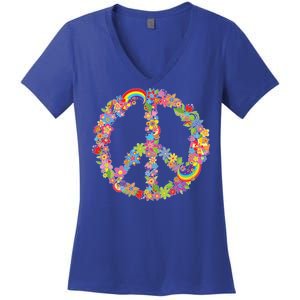 Beautiful Flower Peace Sign Women's V-Neck T-Shirt