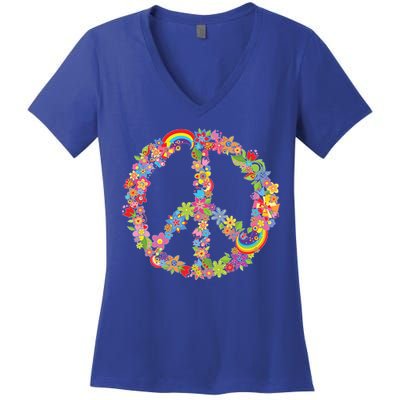Beautiful Flower Peace Sign Women's V-Neck T-Shirt