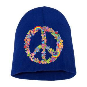 Beautiful Flower Peace Sign Short Acrylic Beanie