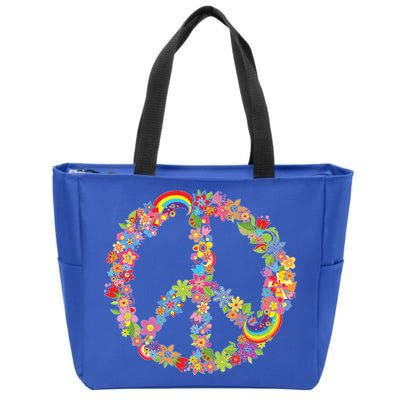 Beautiful Flower Peace Sign Zip Tote Bag