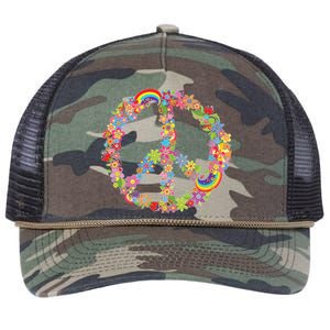 Beautiful Flower Peace Sign Retro Rope Trucker Hat Cap