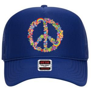 Beautiful Flower Peace Sign High Crown Mesh Back Trucker Hat