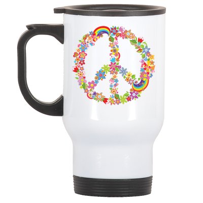 Beautiful Flower Peace Sign Stainless Steel Travel Mug