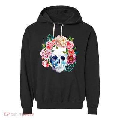 Beautiful Flower Skull Garment-Dyed Fleece Hoodie