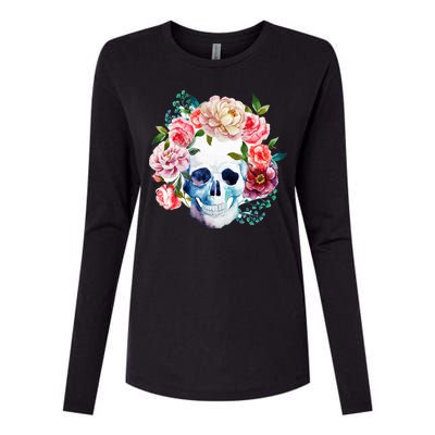 Beautiful Flower Skull Womens Cotton Relaxed Long Sleeve T-Shirt