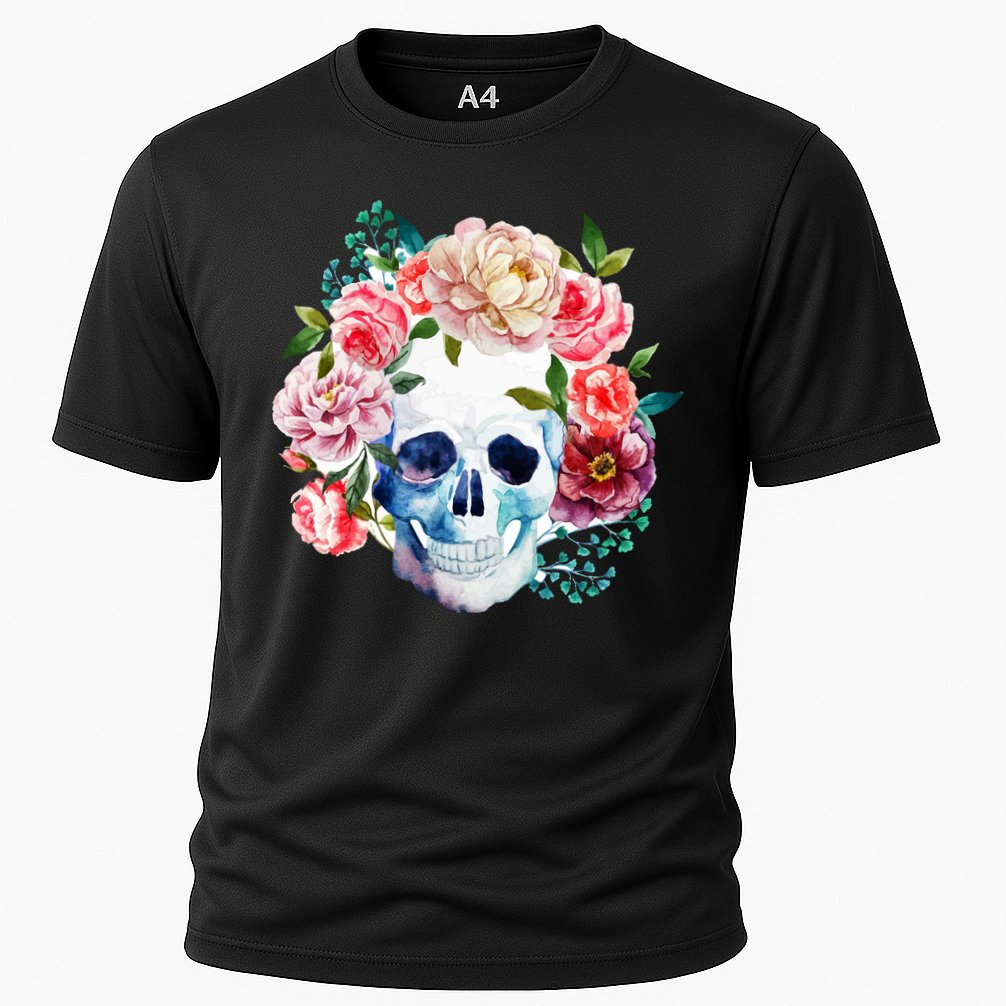 Beautiful Flower Skull Cooling Performance Crew T-Shirt
