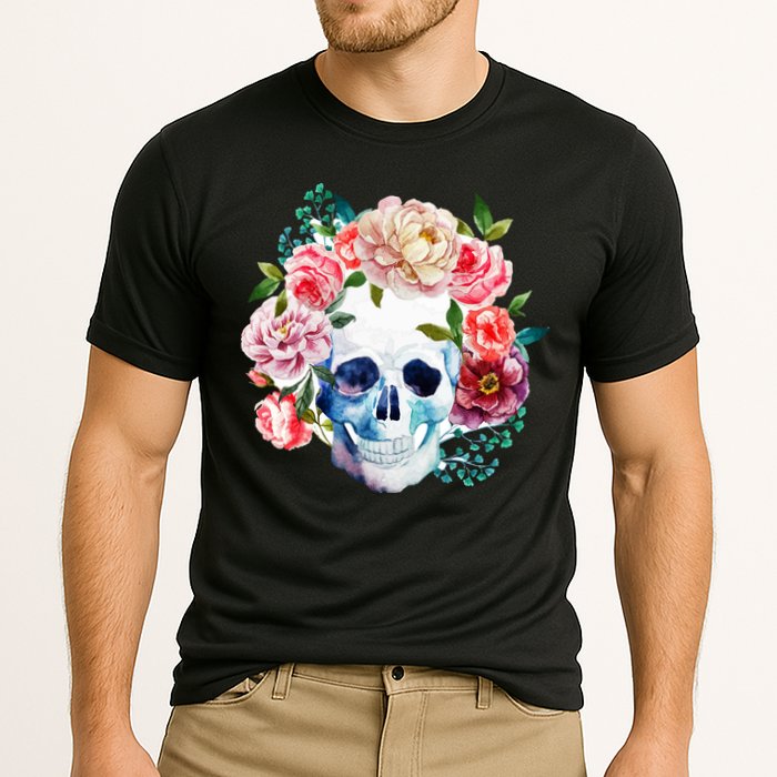 Beautiful Flower Skull Cooling Performance Crew T-Shirt