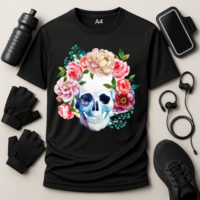 Beautiful Flower Skull Cooling Performance Crew T-Shirt