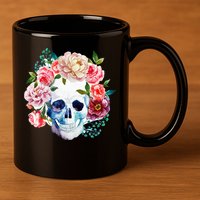 Beautiful Flower Skull 11oz C Handle Ceramic Mug