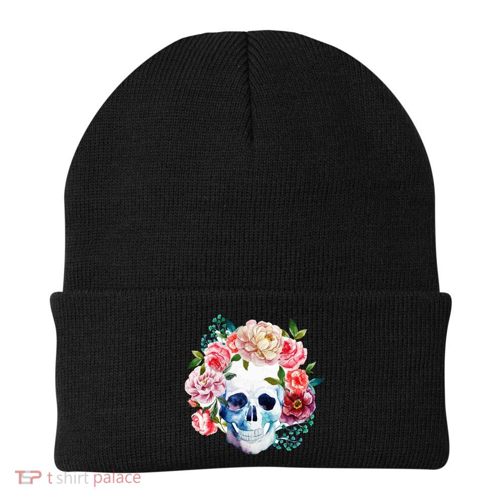 Beautiful Flower Skull Knit Cap Winter Beanie