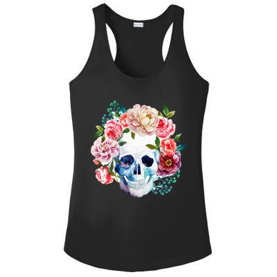 Beautiful Flower Skull Ladies PosiCharge Competitor Racerback Tank