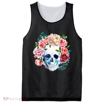 Beautiful Flower Skull Mesh Reversible Basketball Jersey Tank