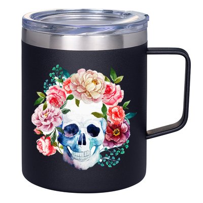 Beautiful Flower Skull 12oz Stainless Steel Coffee Mug