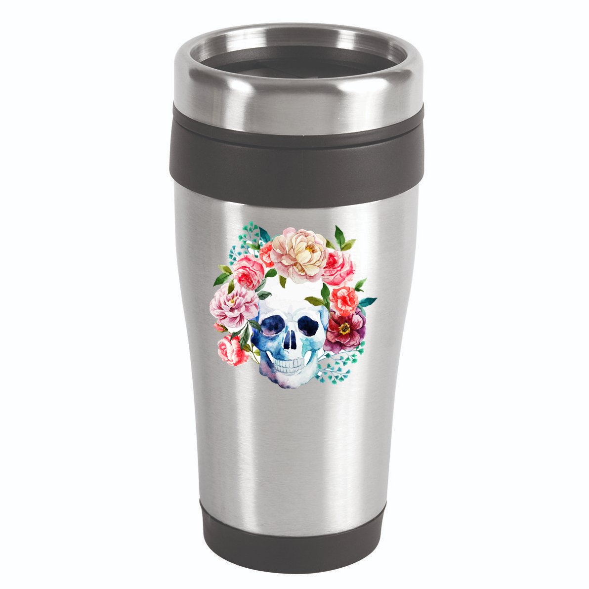 Beautiful Flower Skull 16oz Travel Tumbler