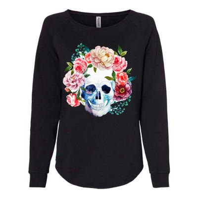 Beautiful Flower Skull Womens California Wash Sweatshirt