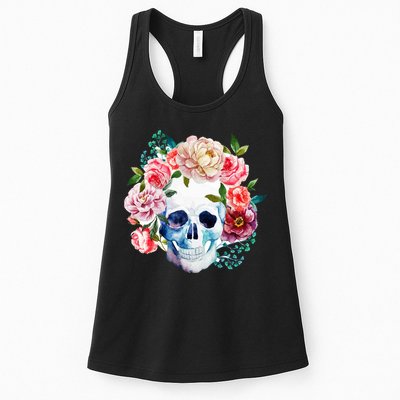 Beautiful Flower Skull Womens Tank Top