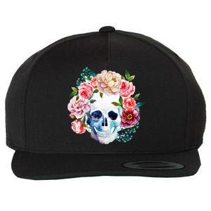 Beautiful Flower Skull Wool Snapback Cap