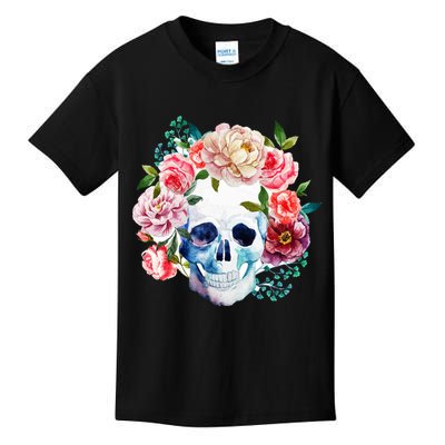 Beautiful Flower Skull Kids T-Shirt