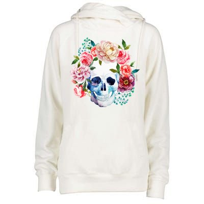 Beautiful Flower Skull Womens Funnel Neck Pullover Hood