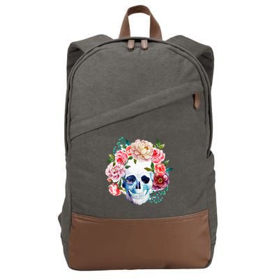 Beautiful Flower Skull Cotton Canvas Backpack
