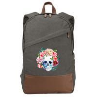 Beautiful Flower Skull Cotton Canvas Backpack
