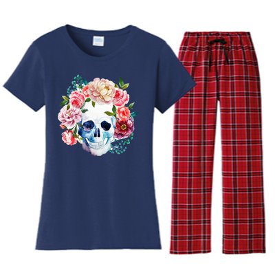 Beautiful Flower Skull Women's Flannel Pajama Set