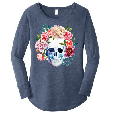 Beautiful Flower Skull Women's Perfect Tri Tunic Long Sleeve Shirt