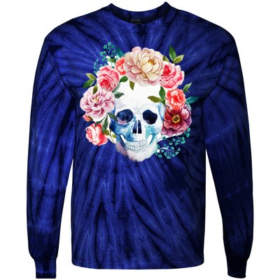 Beautiful Flower Skull Tie-Dye Long Sleeve Shirt