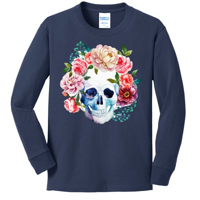 Beautiful Flower Skull Kids Long Sleeve Shirt