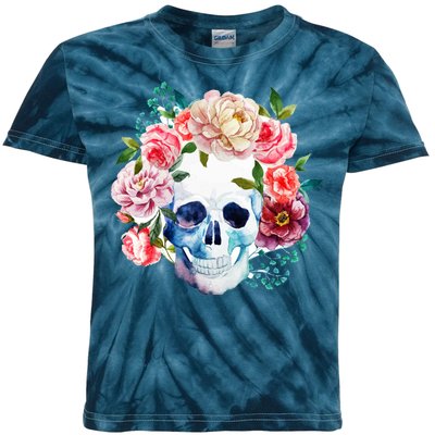 Beautiful Flower Skull Kids Tie-Dye T-Shirt