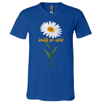 Beauty To Ashes Daisy Flower V-Neck T-Shirt
