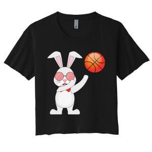 Basketball Easter Bunny Rabbit Ears Egg Decorating Women's Crop Top Tee