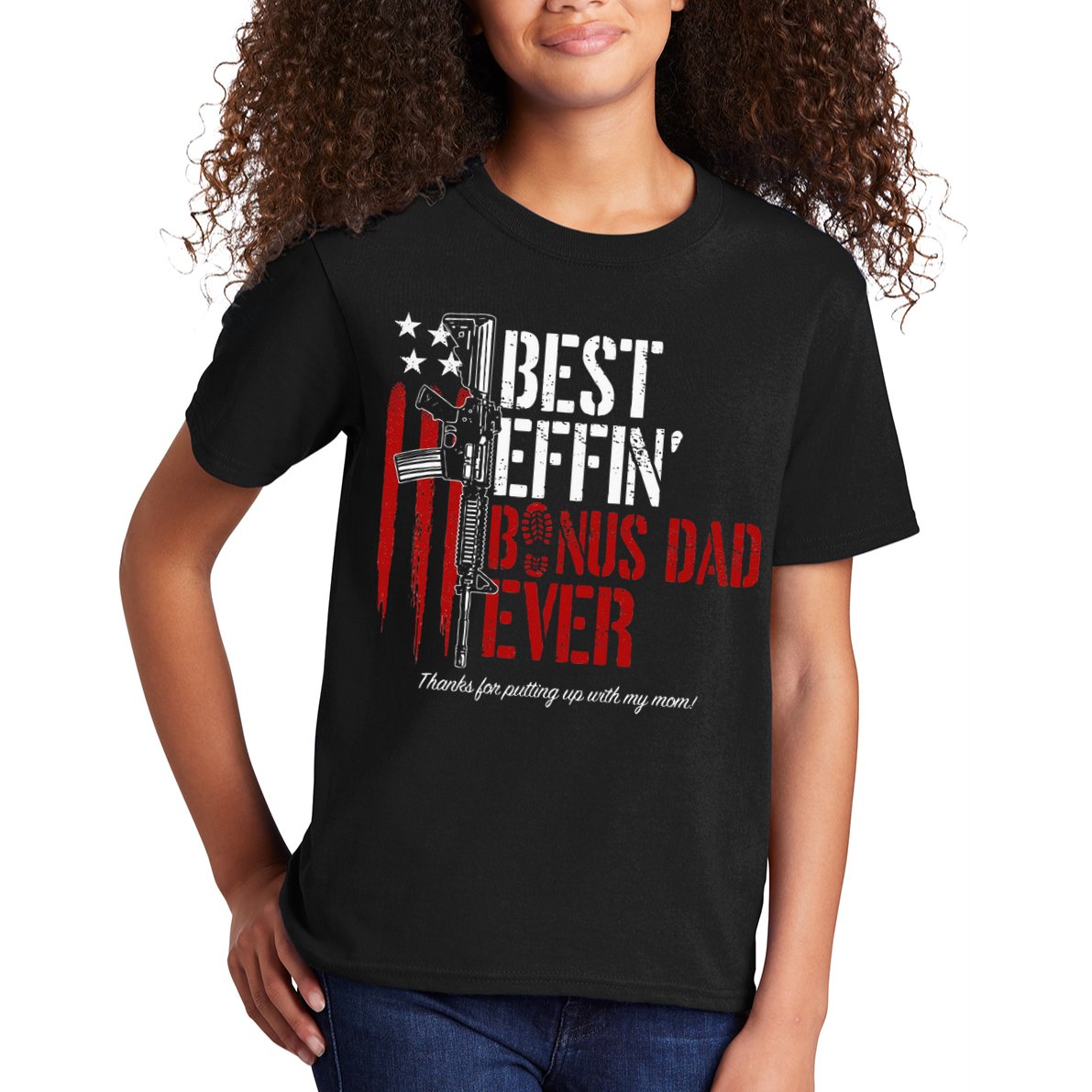 Best Effin’ Bonus Dad Ever Daddy Gun Rights American Flag Kids T-Shirt