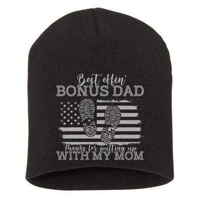 Best effin’ bonus dad ever thanks for putting with my mom Short Acrylic Beanie