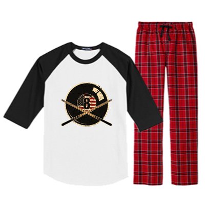 Billiards Eight Balls With American Flag Billiards Dad Gift For Father’s Day Raglan Sleeve Pajama Set