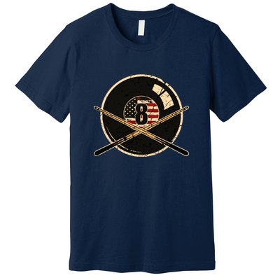 Billiards Eight Balls With American Flag Billiards Dad Gift For Father’s Day Premium T-Shirt