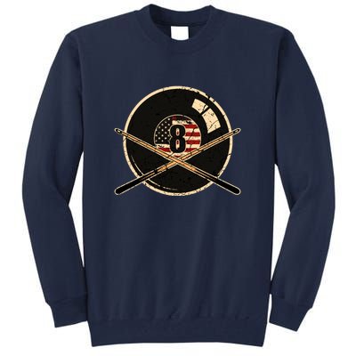 Billiards Eight Balls With American Flag Billiards Dad Gift For Father’s Day Tall Sweatshirt