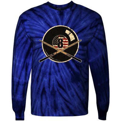 Billiards Eight Balls With American Flag Billiards Dad Gift For Father’s Day Tie-Dye Long Sleeve Shirt