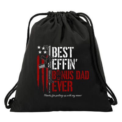 Best Effin’ Bonus Dad Ever Daddy Gun Rights American Flag Drawstring Bag