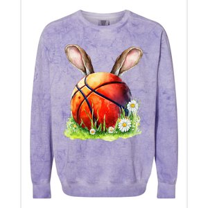 Basketball Easter Bunny Ears Easter Eggs Hunting Basket Colorblast Crewneck Sweatshirt