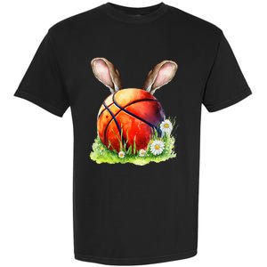 Basketball Easter Bunny Ears Easter Eggs Hunting Basket Garment-Dyed Heavyweight T-Shirt