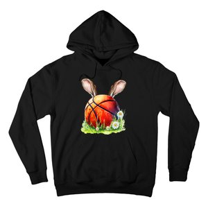 Basketball Easter Bunny Ears Easter Eggs Hunting Basket Hoodie