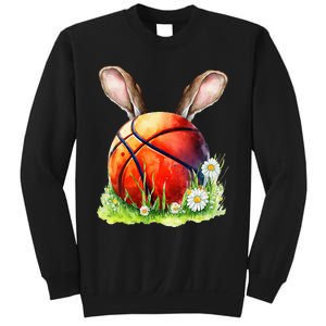 Basketball Easter Bunny Ears Easter Eggs Hunting Basket Sweatshirt