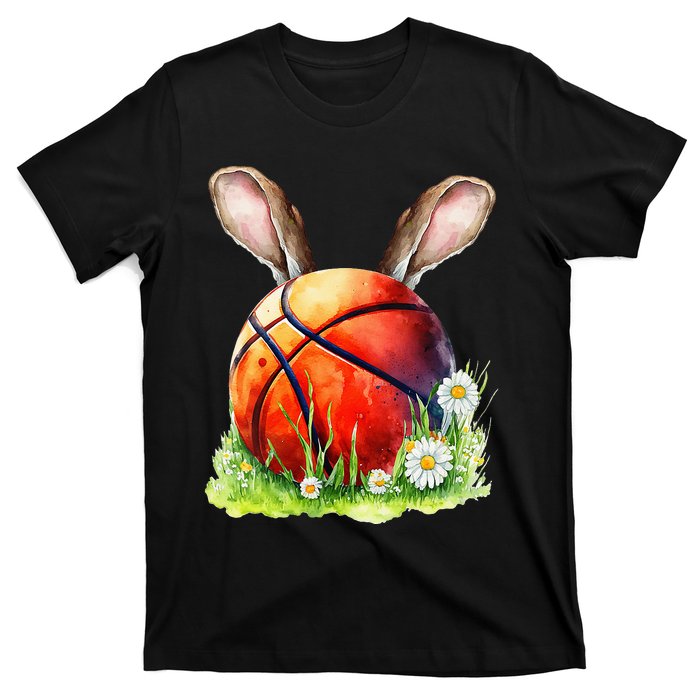 Basketball Easter Bunny Ears Easter Eggs Hunting Basket T-Shirt