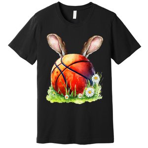 Basketball Easter Bunny Ears Easter Eggs Hunting Basket Premium T-Shirt